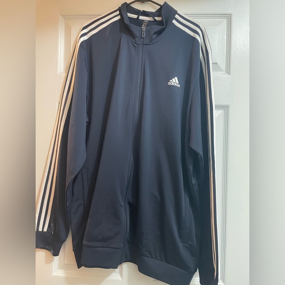 Adidas Dark Blue Full-Zip Jacket with White Stripes